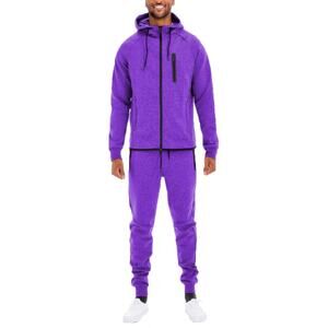 Men's 2Pcs Solid Color Track Jacket and Joggers Pants Set in Purple
